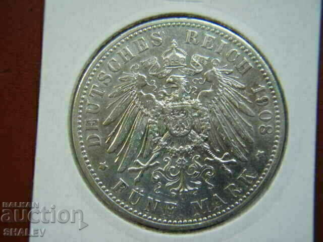 Delivery of 5 Mark 1908 D Bavaria (Germany) - XF/AU