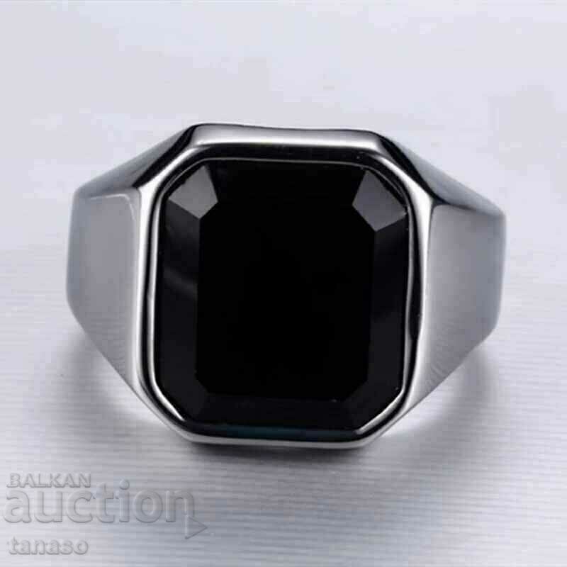 Auction Men's ring with black zircon, stainless steel Auction Men's ring with black zircon, stainless steel