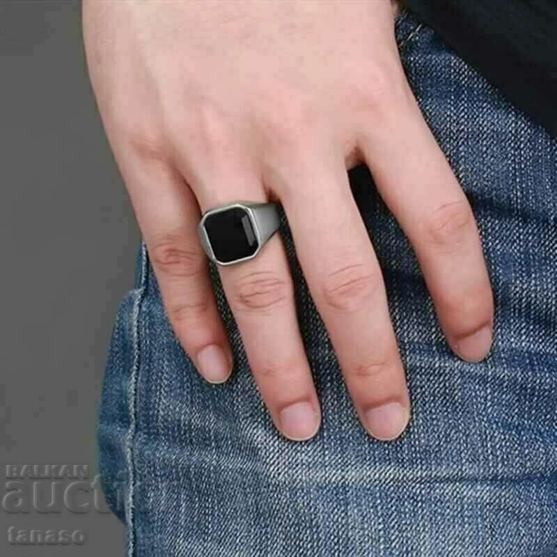 Delivery of Men's ring with black zircon, stainless steel Delivery of Men's ring with black zircon, stainless steel