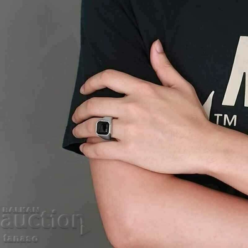 Men's ring with black zircon, stainless steel - 5 Men's ring with black zircon, stainless steel - 5
