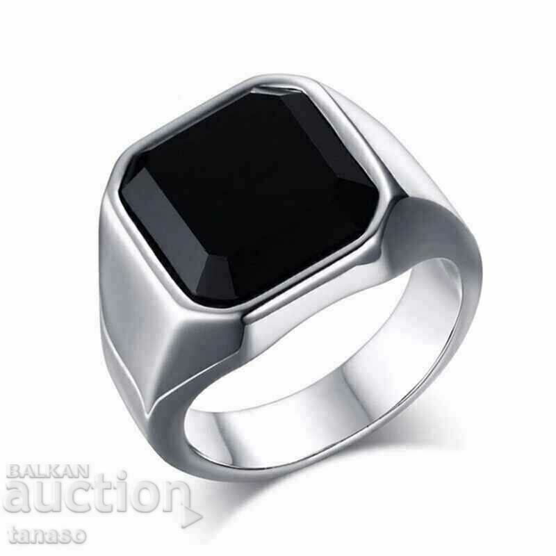 Men's ring with black zircon, stainless steel