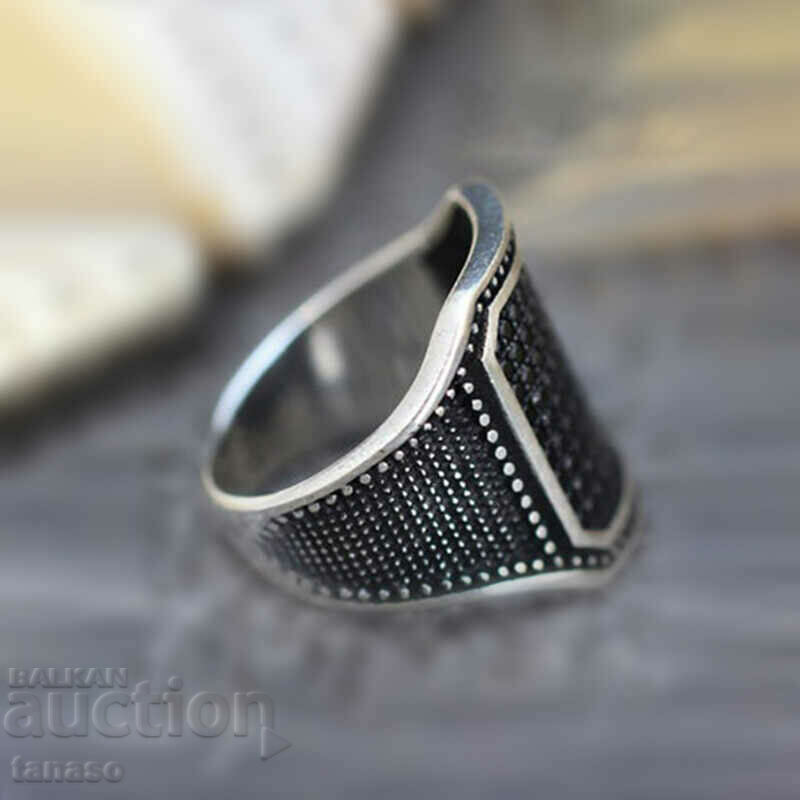 Men's ring with black zircons, silver-plated with price 20.00 BGN | € 10.23 Men's ring with black zircons, silver-plated with price 20.00 BGN | € 10.23