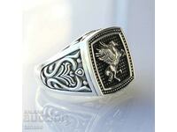 Pegasus men's ring, silver-plated