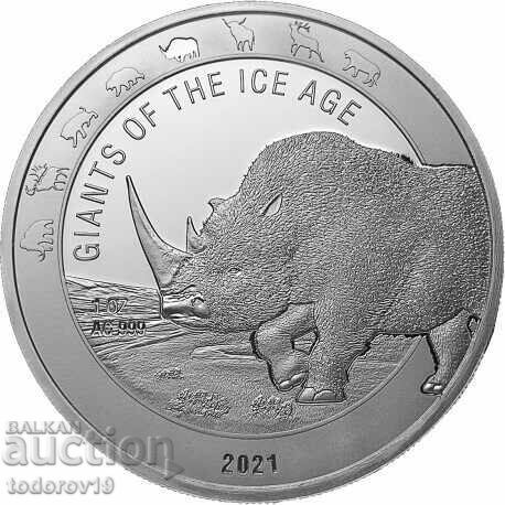1 oz Сребро Гиганти Ледена Епоха-Вълнест Носорог 2021