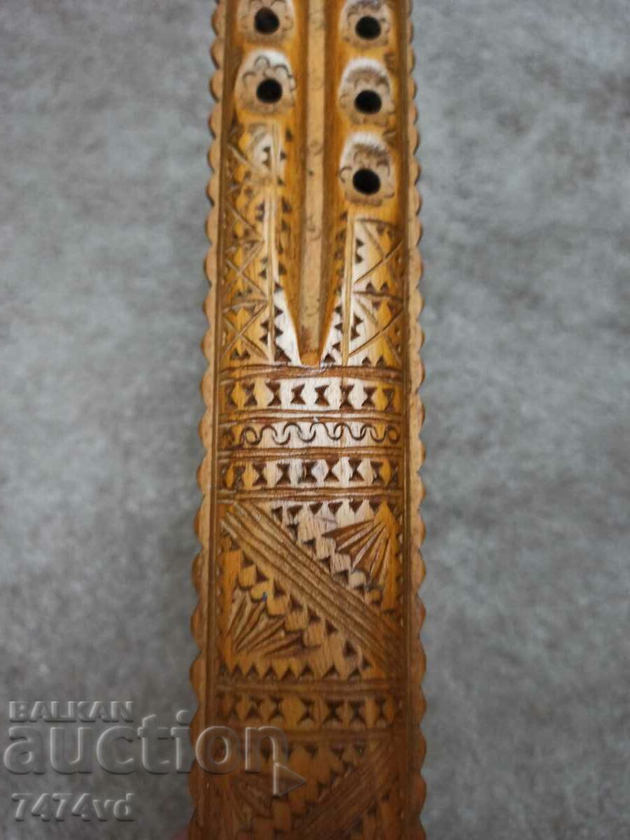 Balkan rare carved folk instrument double ended flute - 7