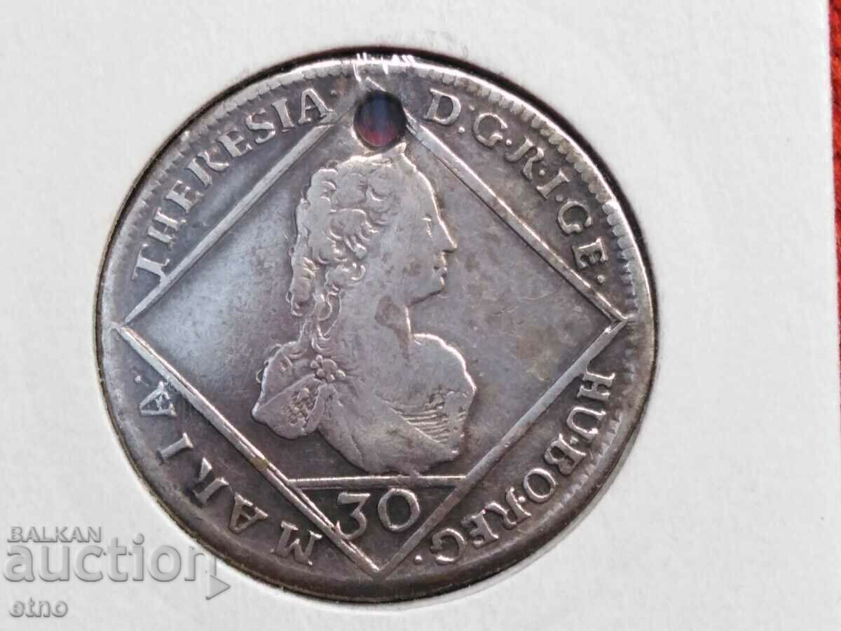 30 KREUTZERS 1765 argint 583 AUSTRIA-MARIA THERESA, monedă