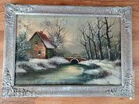 Old painting "Winter" canvas, signed