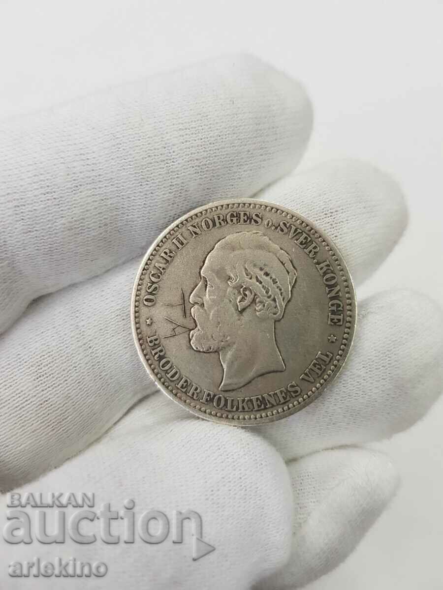 Delivery of Rare silver coin Norway 2 kroner 1878 Oscar II