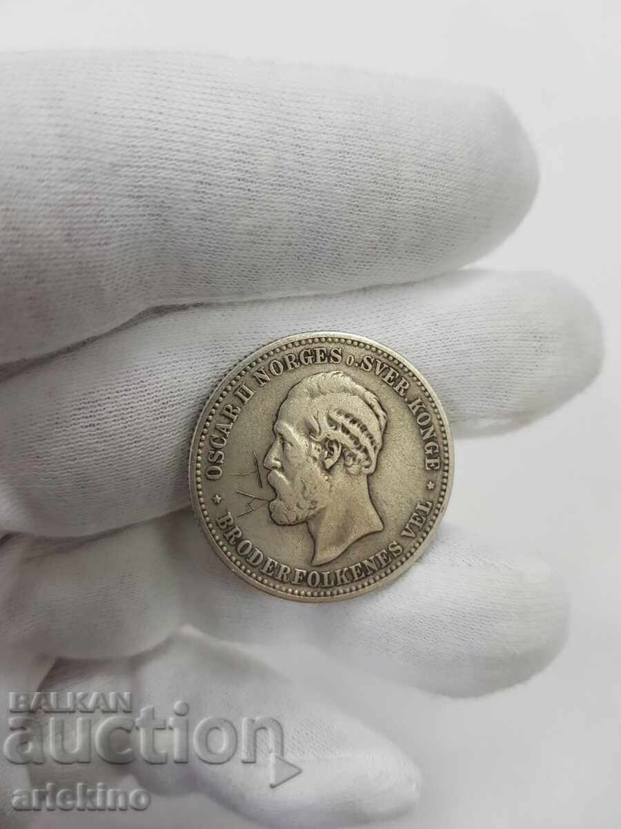 Rare silver coin Norway 2 kroner 1878 Oscar II - 7