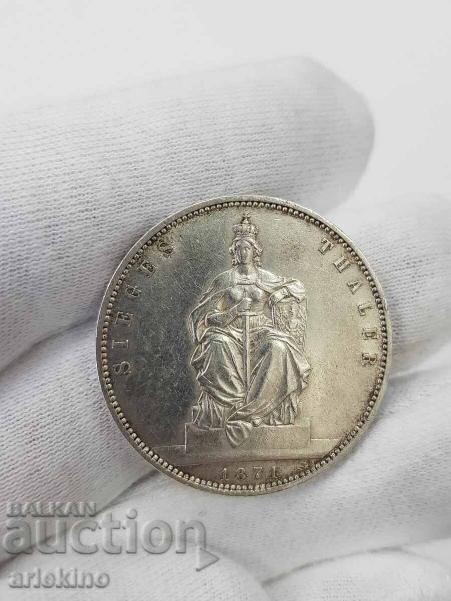 Monedă germană rară Taler 1871 Prusia Wilhelm