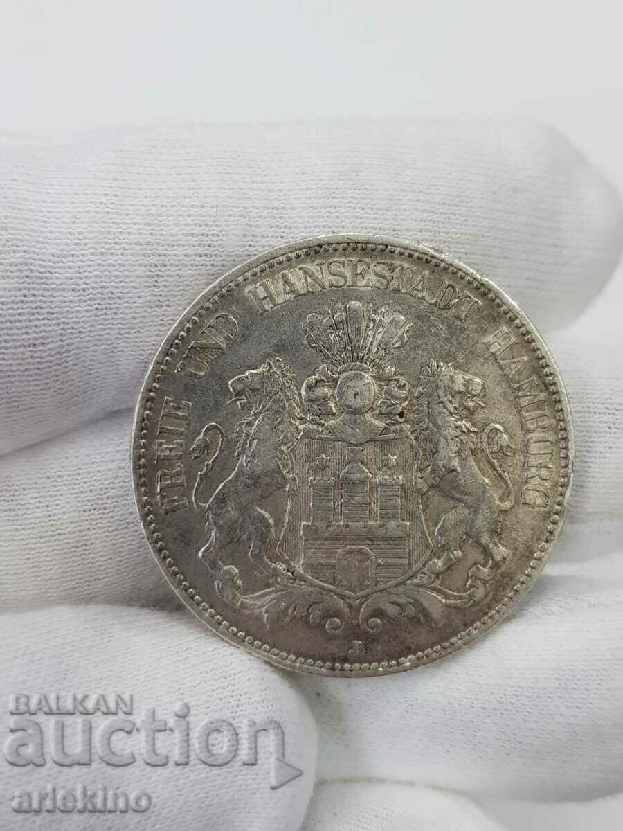 Rare German 5 Mark Hamburg 1908 J Coin. with price 290.00 BGN | € 148.27