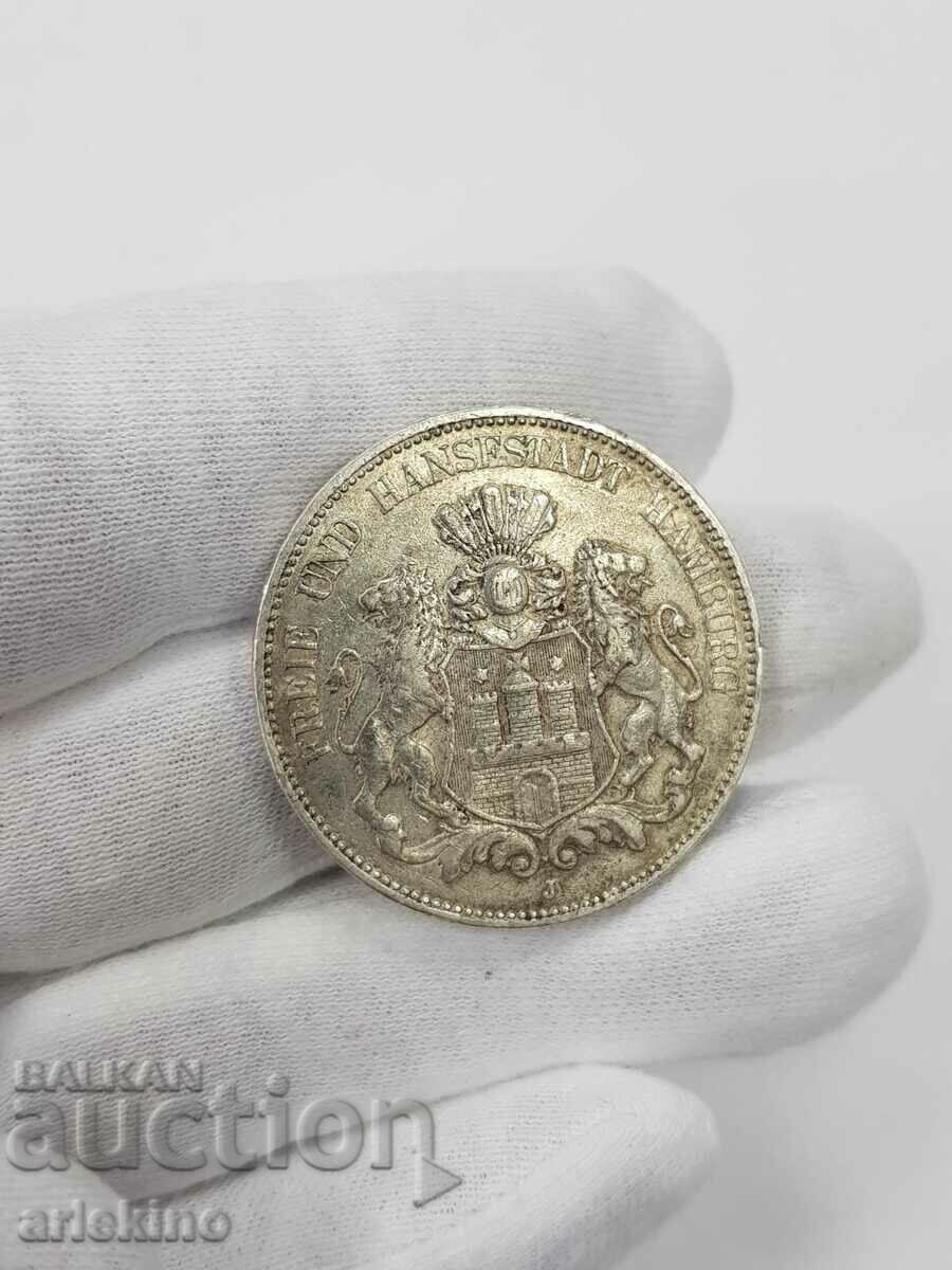 Auction  Rare German 5 Mark Hamburg 1908 J Coin.