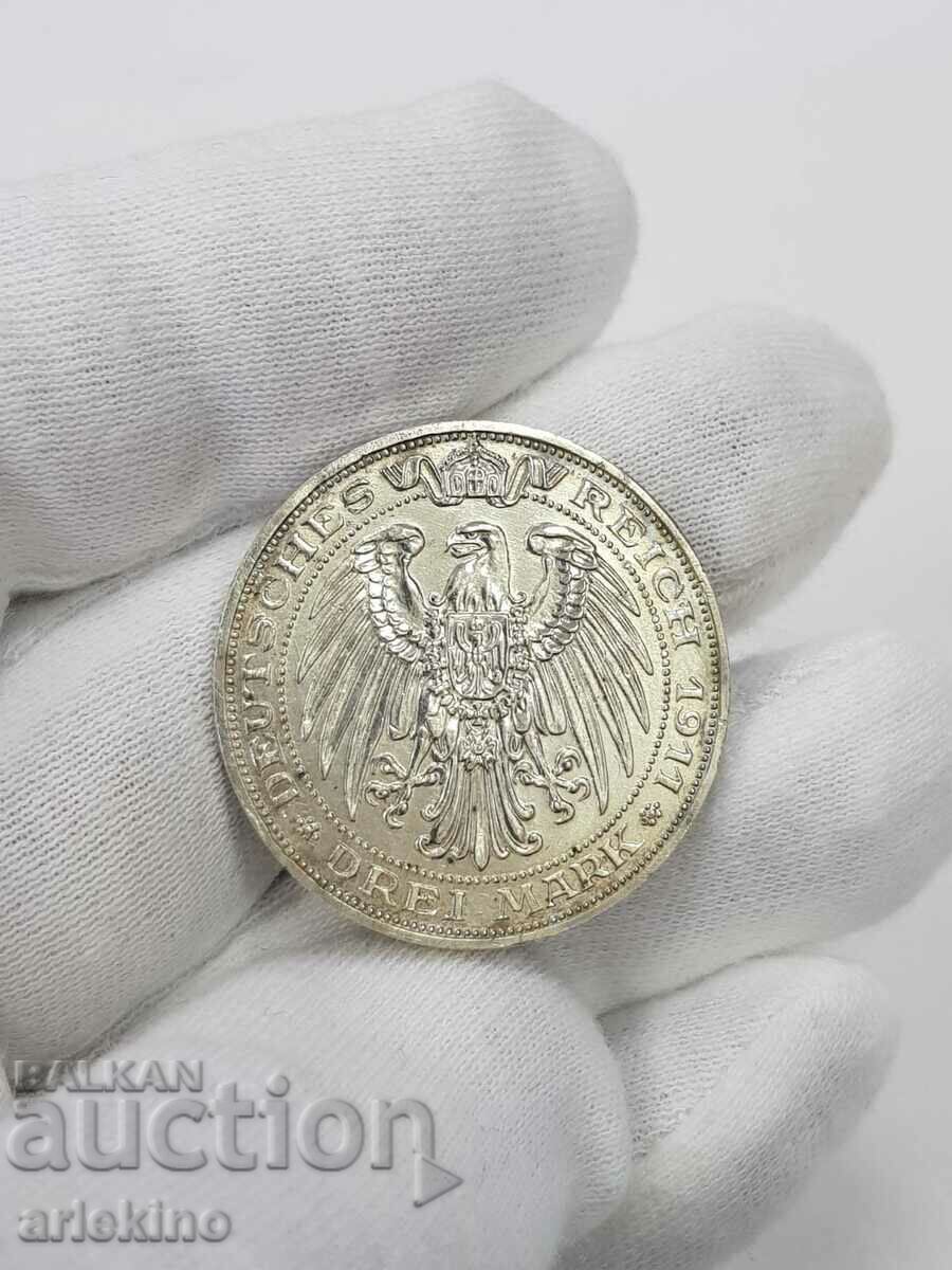 Auction Collectible German 3 Mark 1911 Jubilee Coin Auction Collectible German 3 Mark 1911 Jubilee Coin