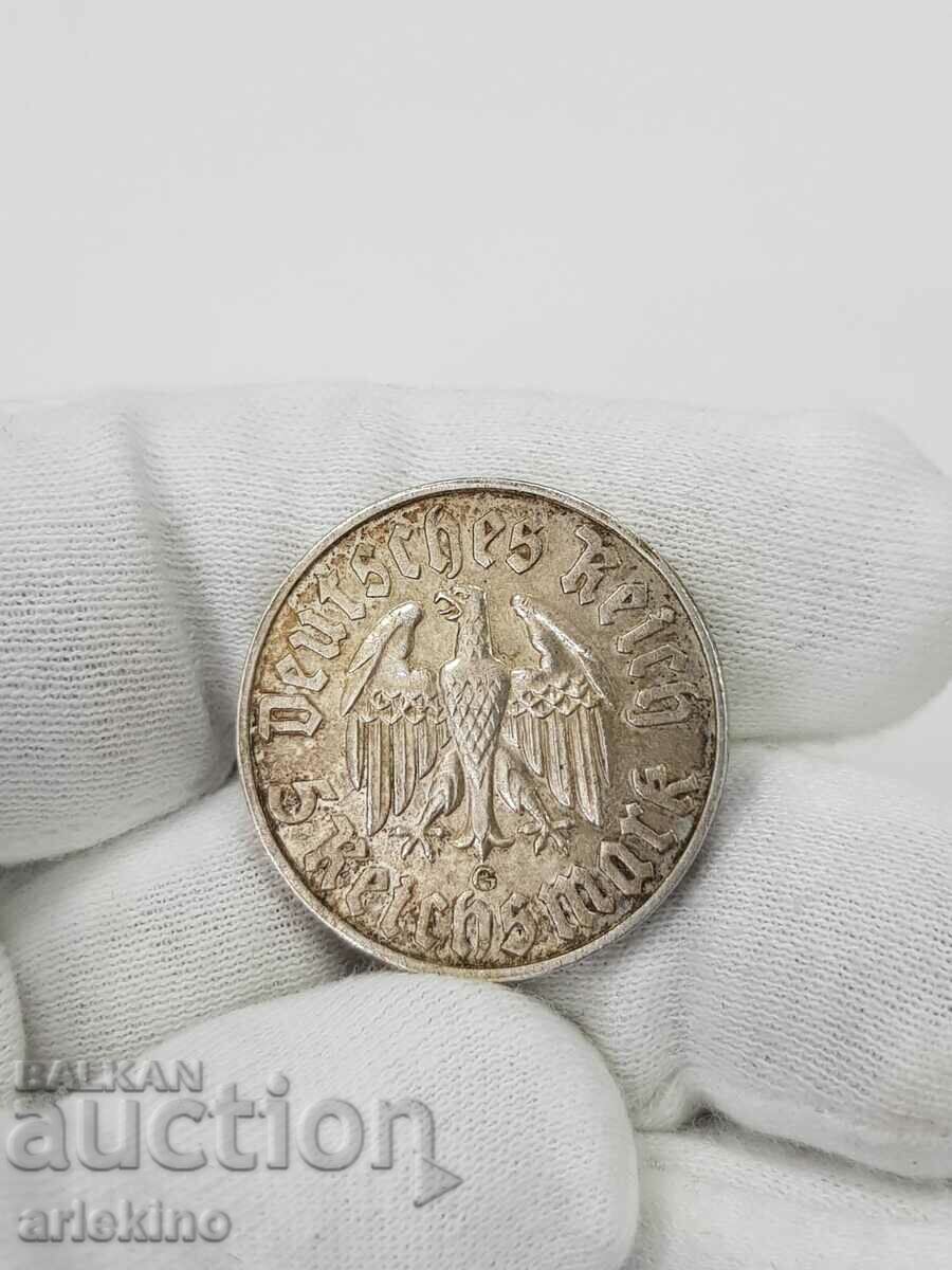 Foarte rară monedă germană de 5 mărci Martin Luther 1483-1933 - 5 Foarte rară monedă germană de 5 mărci Martin Luther 1483-1933 - 5