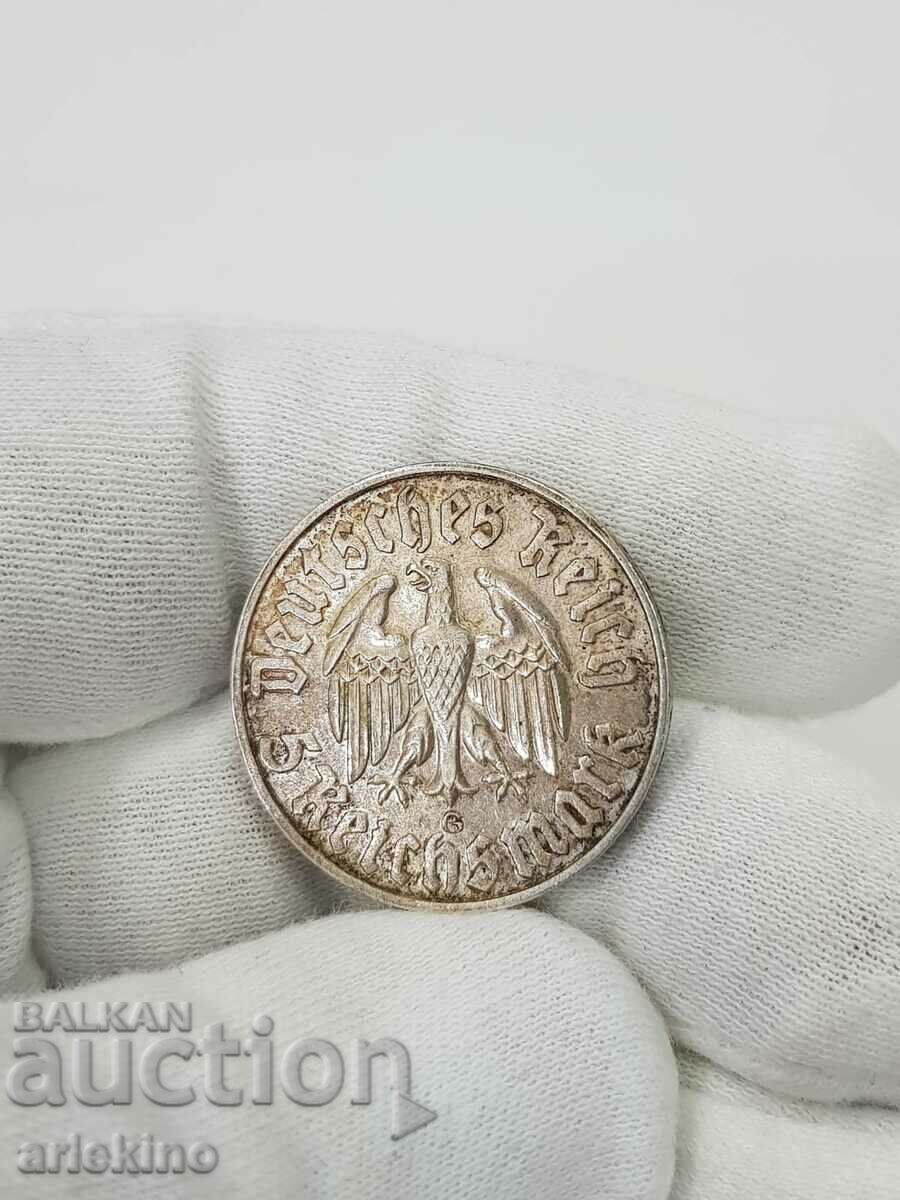 Foarte rară monedă germană de 5 mărci Martin Luther 1483-1933 - 6 Foarte rară monedă germană de 5 mărci Martin Luther 1483-1933 - 6