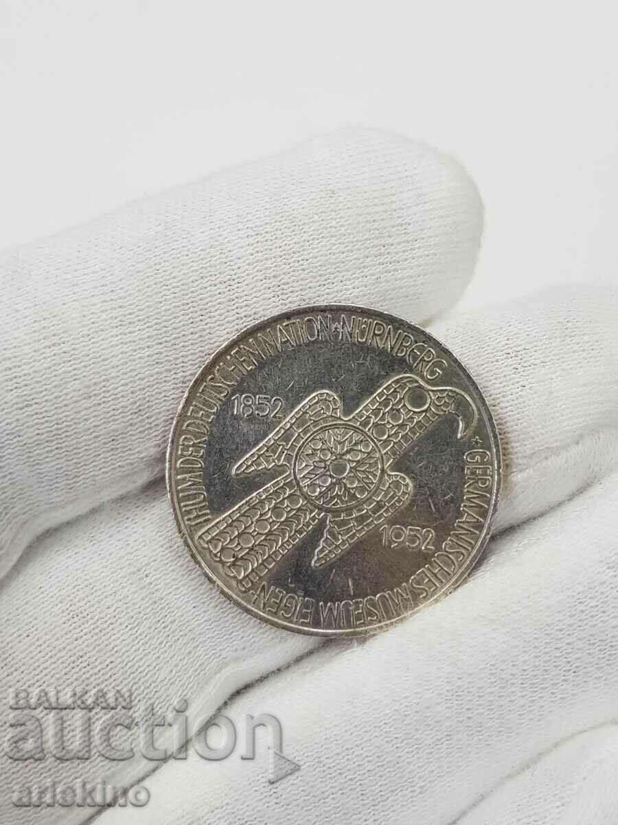Много рядка германска юбилейна монета 5 марки 1852-1952 D