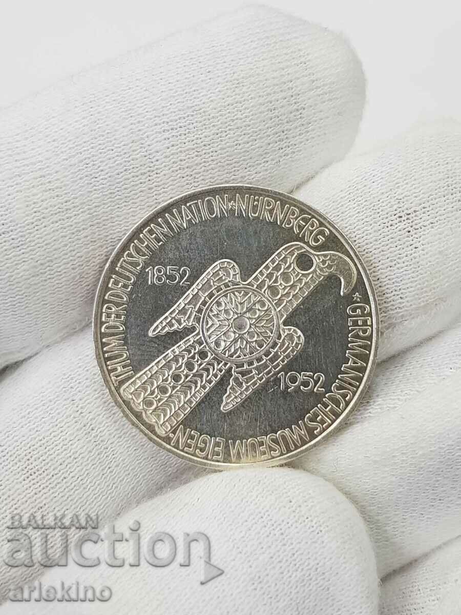 Много рядка германска юбилейна монета 5 марки 1852-1952 D