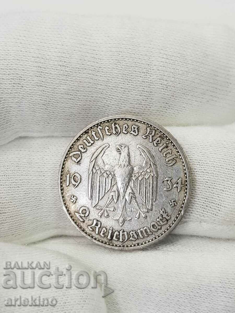 Monedă rară germană de 2 mărci 1934 - 6