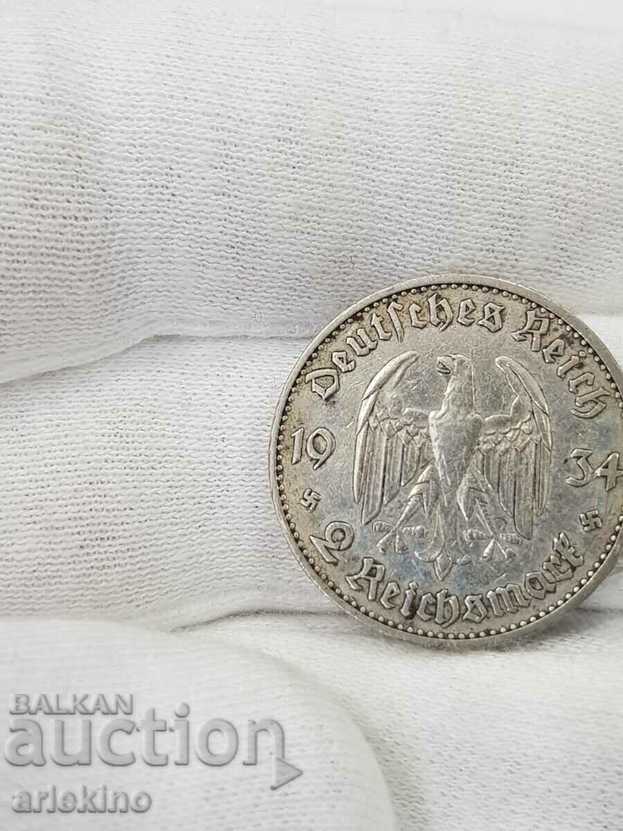 Monedă rară germană de 2 mărci 1934 - 7