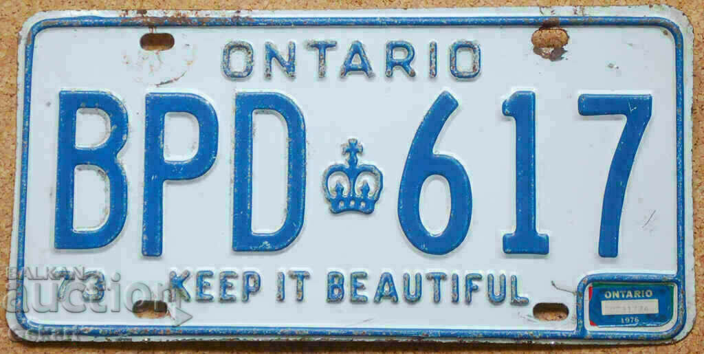 Канадски регистрационен номер Табела ONTARIO 1973