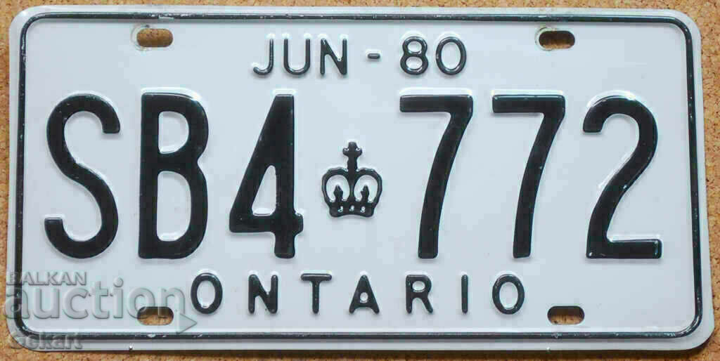 Placă de înmatriculare canadiană ONTARIO 1980
