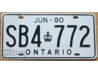 Placă de înmatriculare canadiană ONTARIO 1980