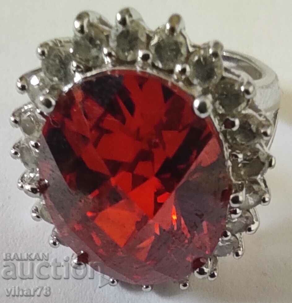 SOLID SILVER GARNET RING - 5