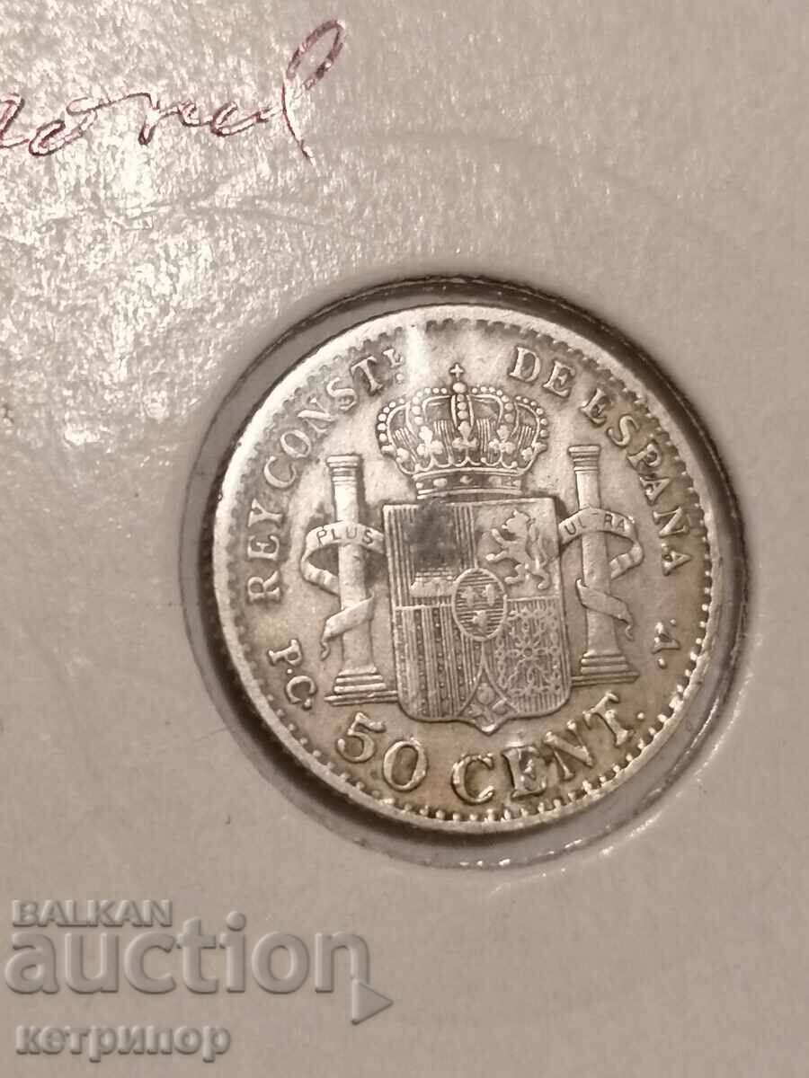 50 centavos Spania argint 1904