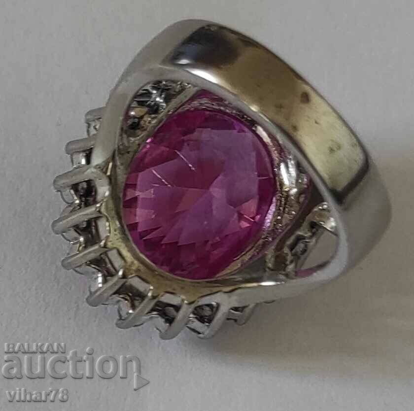 SOLID SILVER RING WITH SAPPHIRE - 7