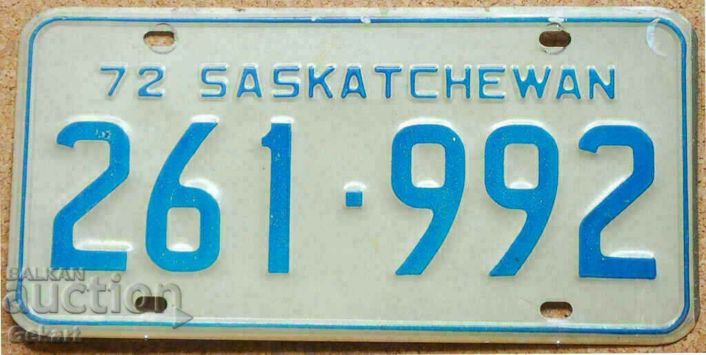 Placă de înmatriculare canadiană SASKATCHEWAN 1972