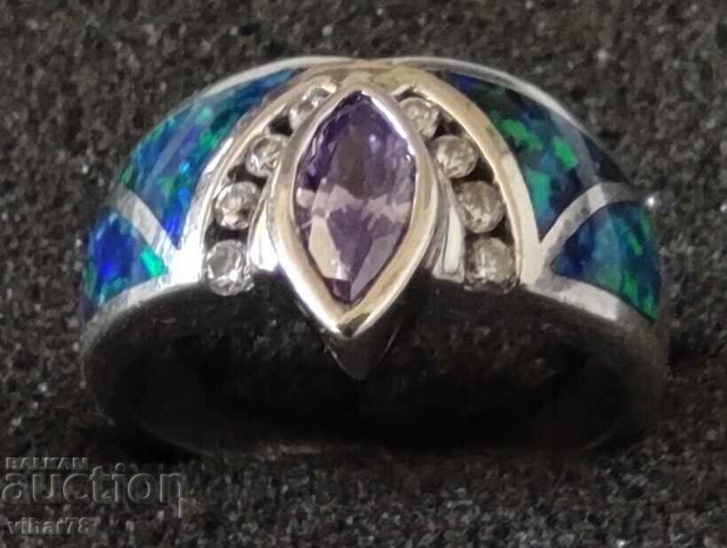 Delivery of Solid silver ring with opals and zircons Delivery of Solid silver ring with opals and zircons