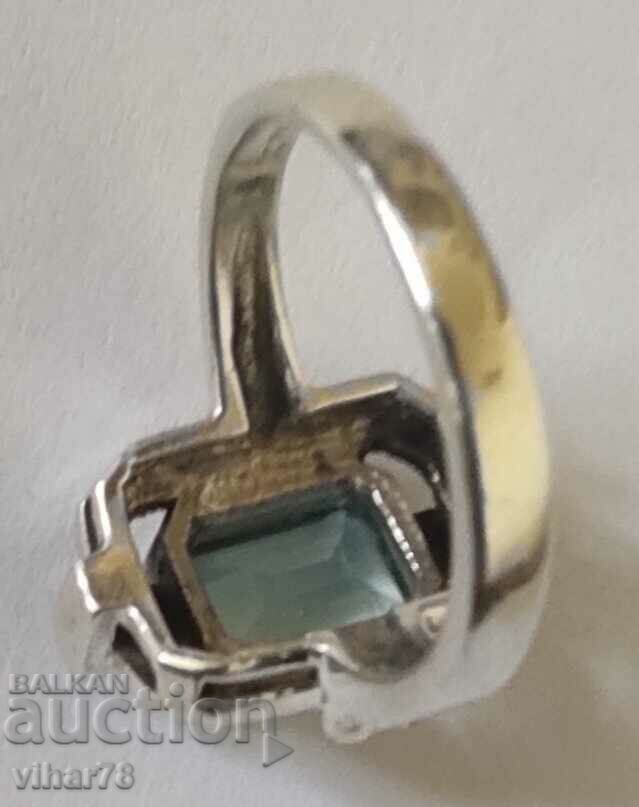 Art Deco silver ring with aquamarine and hammered MARCAZITES - 6 Art Deco silver ring with aquamarine and hammered MARCAZITES - 6