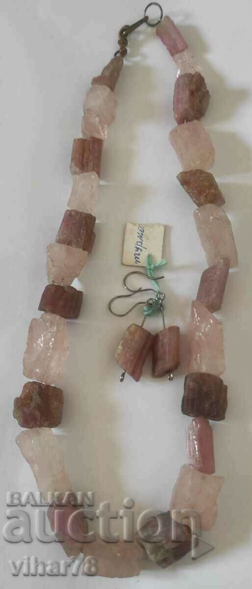 Very beautiful set of tourmaline and pink earrings and necklace
