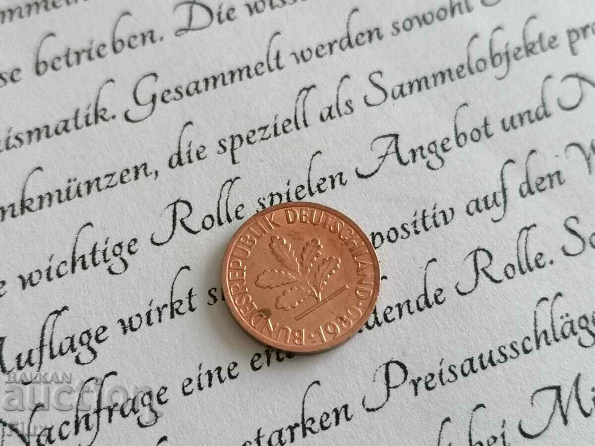 Coin - Germany - 1 pfennig | 1980; series J with price 0.70 BGN | € 0.36