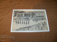 Old pencil drawing of a demonstration in front of the mausoleum