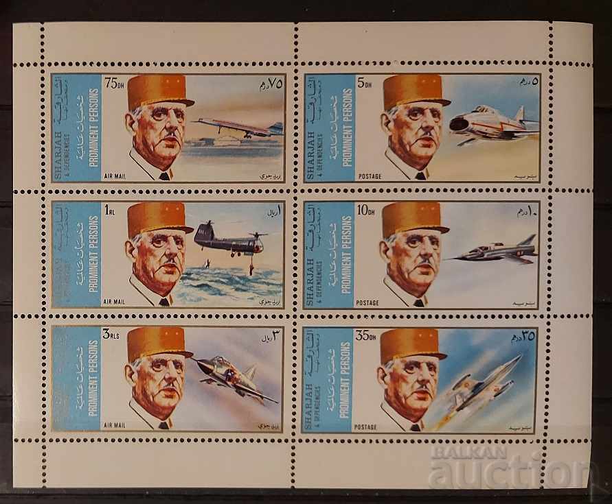 Sharjah 1972 Personalities / Charles de Gaulle / Aircraft Block MNH