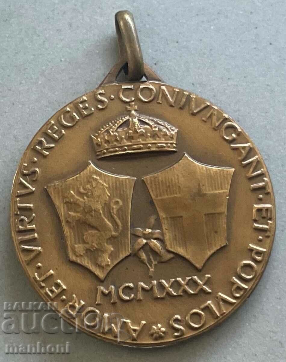 5266 Царство България медал Сватба Цар Борис и Йоана 1930г. с цена 150.00 лв. | € 76.69