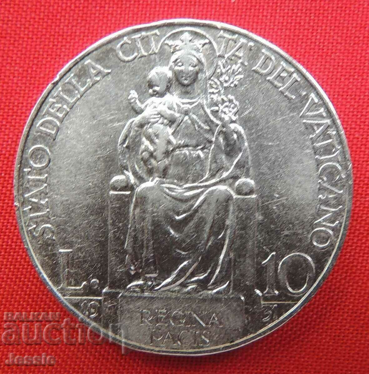 10 лири 1931 Ватикана папа Пий XI сребро Сравни и Прецени !