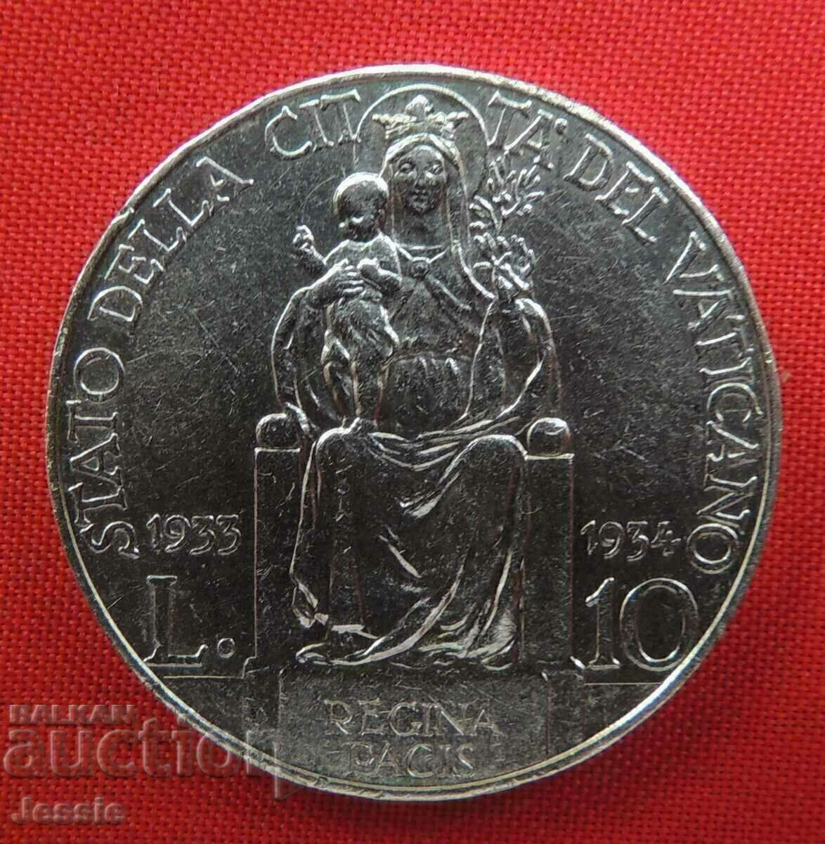 10 lire 1933 - 1934 Vatican Papa Pius al XI-lea Jubileu de argint !