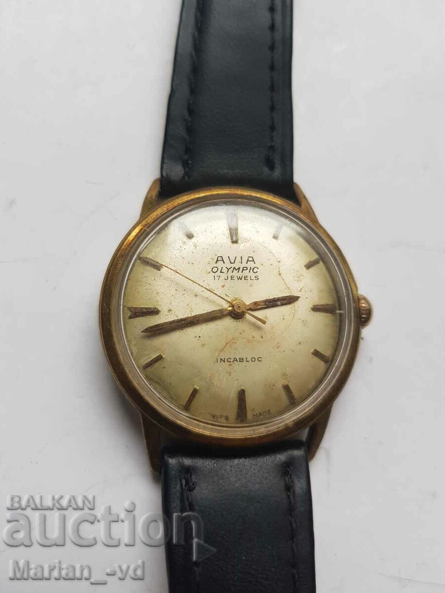 Позлатен мъжки механичен часовник Avia Olympic 17 jewels