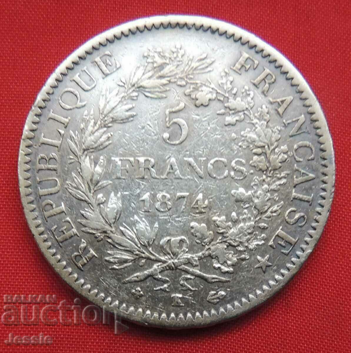 5 Franci 1874 K Franta argint