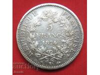 5 Φράγκα 1874 Κ Γαλλία ασήμι