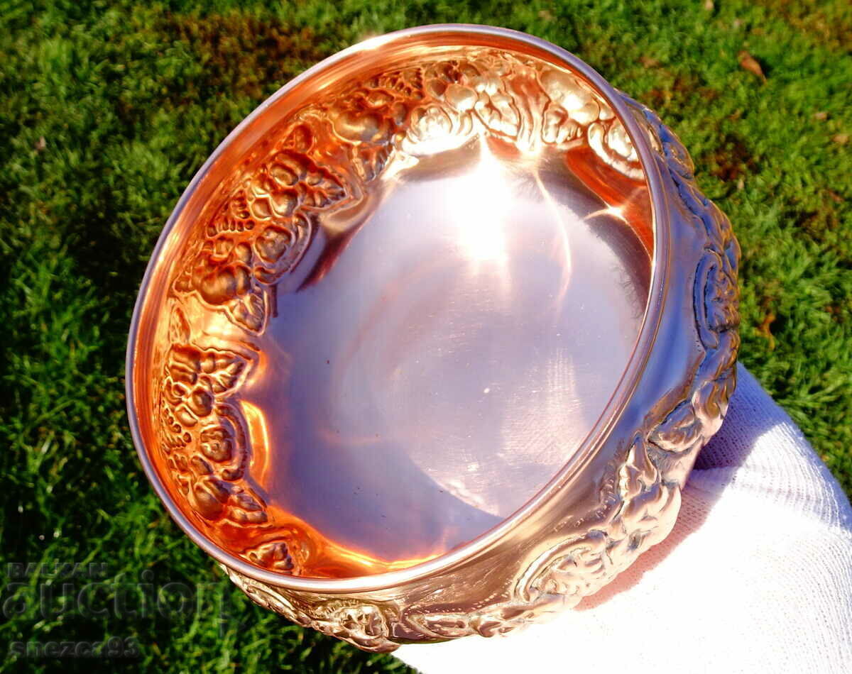 Copper vessel, embossed grapes, flowers, baroque. - 5