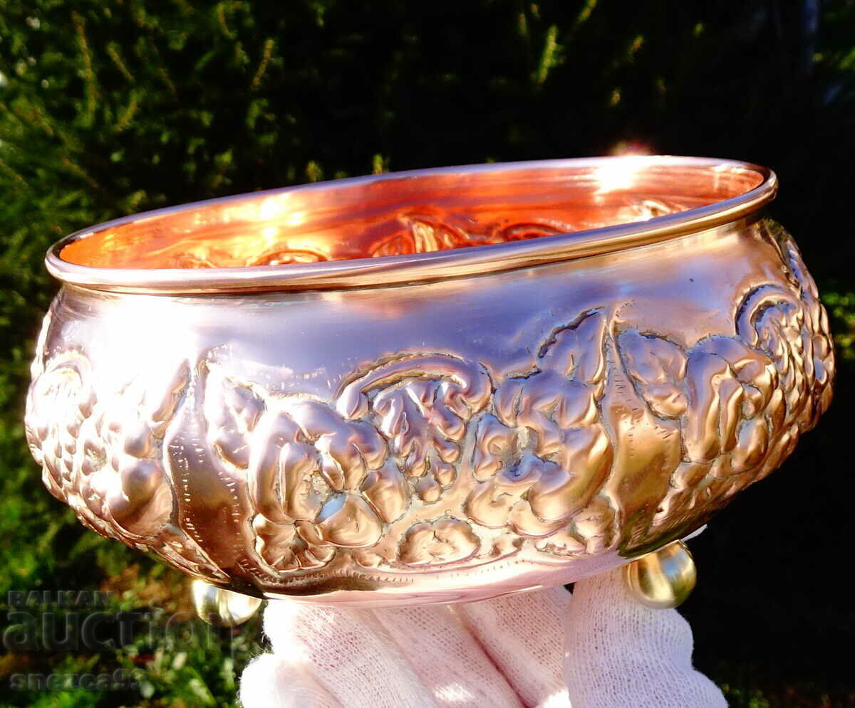 Copper vessel, embossed grapes, flowers, baroque. - 6