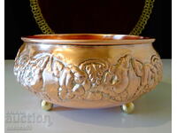 Copper vessel, embossed grapes, flowers, baroque.