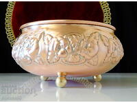 Copper vessel, embossed grapes, flowers, baroque.