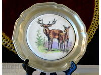 Pewter plate with Deer and Roe.