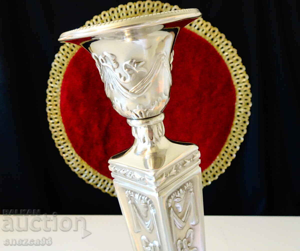 Auction Silver-plated candlestick, Aries head, baroque, 590 gr Auction Silver-plated candlestick, Aries head, baroque, 590 gr