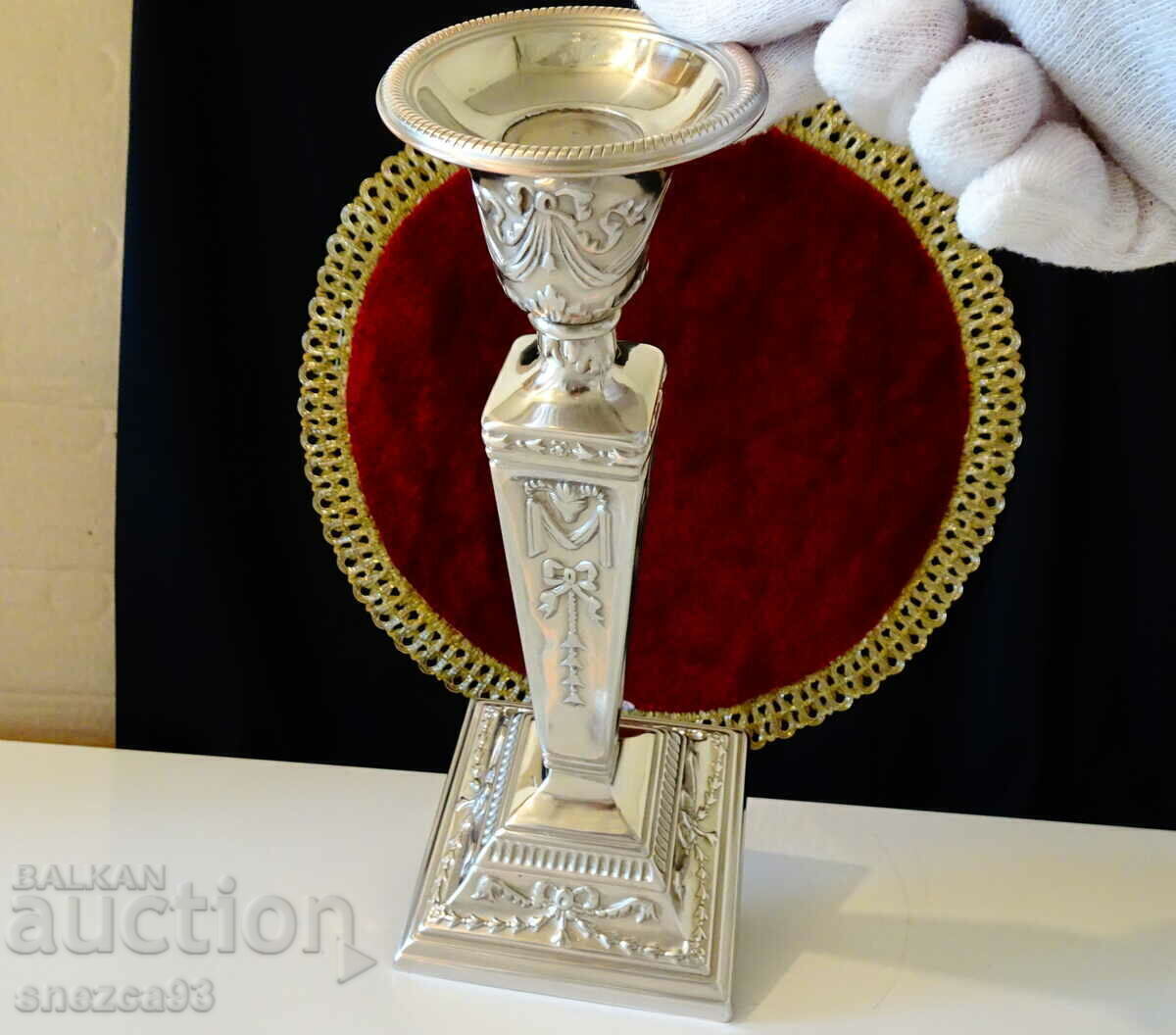 Silver-plated candlestick, Aries head, baroque, 590 gr - 6 Silver-plated candlestick, Aries head, baroque, 590 gr - 6