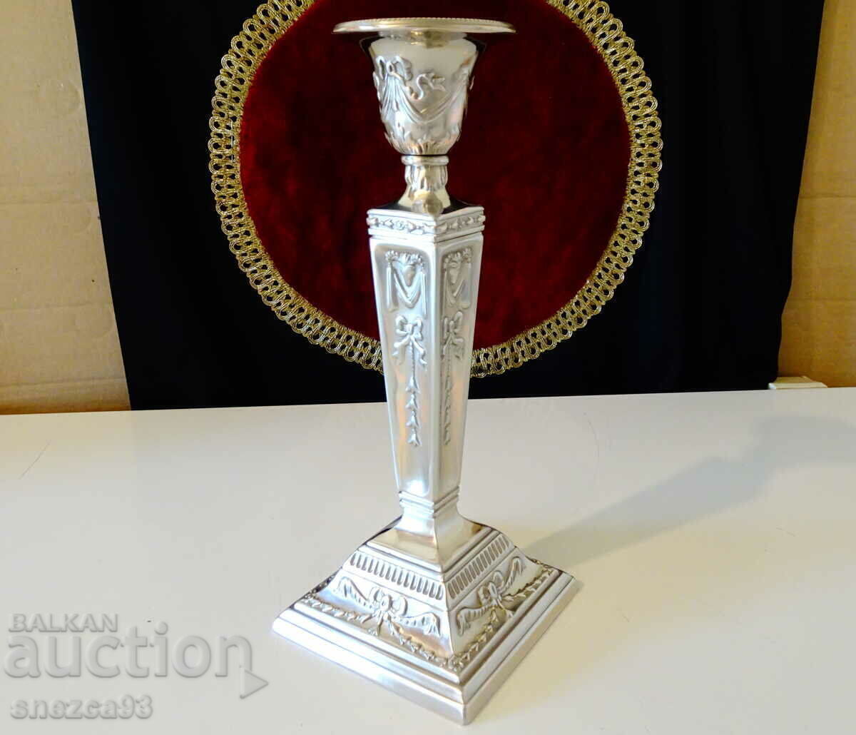 Silver-plated candlestick, Aries head, baroque, 590 gr Silver-plated candlestick, Aries head, baroque, 590 gr